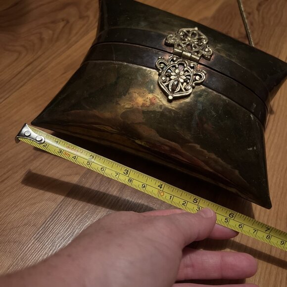 Vtg Brass Pillow Purse Square Copper Art Deco Handbag Chain Shoulder Strap Latch - Picture 10 of 15